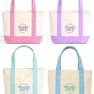 NWT Trader Joe’s 2026 Canvas Mini Tote Bag Set - Pink, Lavender, Mint, Blue
